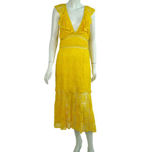 Saylor Women's Yellow Low-cut Crochet Dress - Used - Size Medium